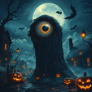 Create a hyperrealistic and macabre digital illustration of a ch...