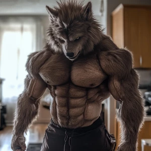 Lycan hairymuscles showing off full necked col view