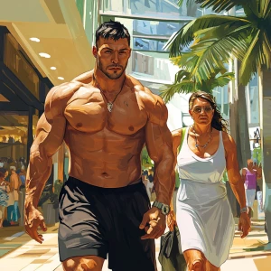 Digital,A man  muscular beefy sweat walking with his  54 years o...
