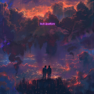 Want the image of the text "tech brothers" displayed on the sky