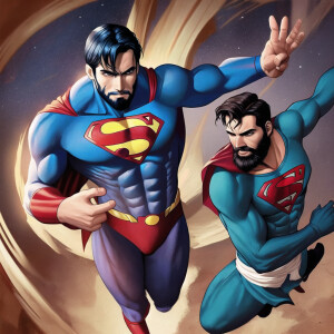 Superman as muslim superhero with long beard and muslim men dres...