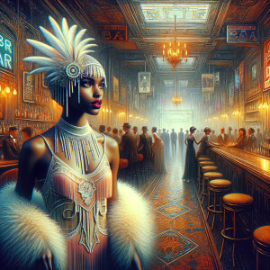 dream photo of a beautiful African-American flapper girl, intric...