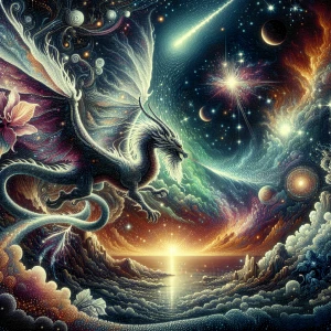 Stars,comet,constellations,orchid,Aurora,butterfly,pointillism,a...