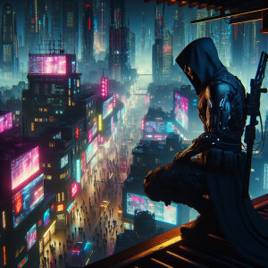 An assassin watching his prey from the rooftop