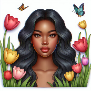 3D face of a light skin african-American beautiful woman with br...