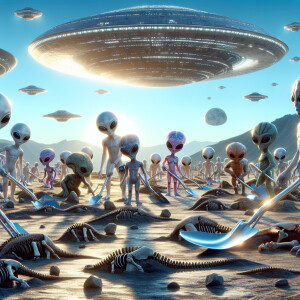 Visualize a group of aliens, with their unique and diverse appea...