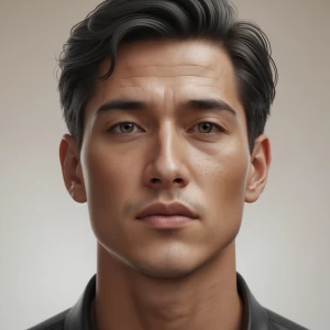 A close-up portrait of a man with a calm expression, the texture...