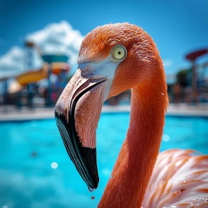 Flamingo getting upset in line at the waterpark