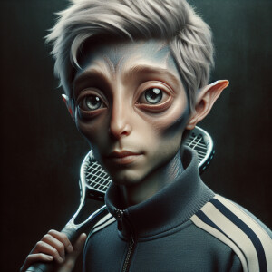 Draw a young guy with white short hair in a style of Gollum with...