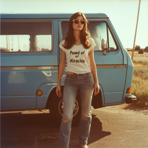 Color film photograph from 1975 of a beautiful, thin, 23-year-ol...