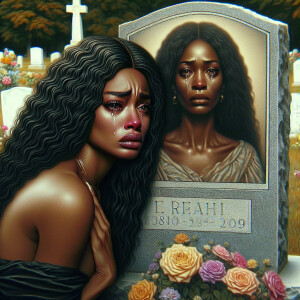 A beautiful light-skinnedb African-American woman with long wavy...