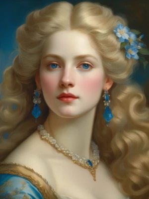 Create a painting of a woman characterized by her long, flowing...