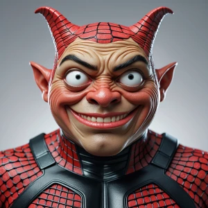 close-up portrait of The Predator with a highly exaggerated and...