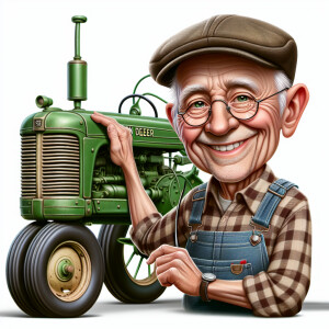 caricature of a 95 year old American grandpa, checkered shirt, c...