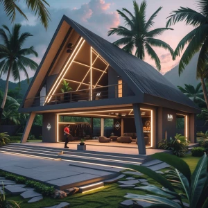 Generate design of the modern high-end MMA fight camp in Bali In...
