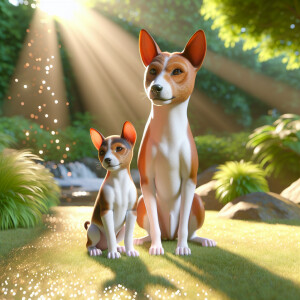 A Female  African basenji with her puppy next to her 3D Photolis...
