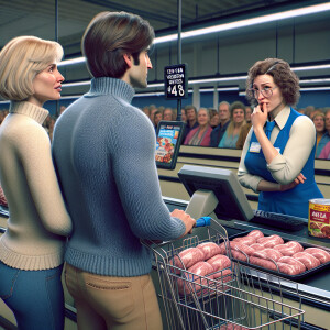 "Create a scene depicting the twenty-second frame at the checkou...