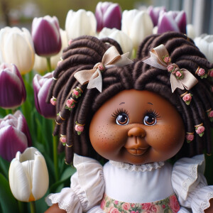 African-American cabbage patch doll with huge dimples,
Her hair...