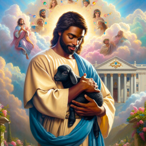 Oil painting of an African-American man resembling Jesus Christ,...