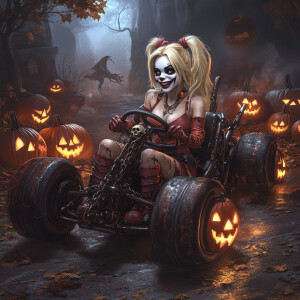 Generate a ultra-realistic image of Harley Quinn portrayed with...