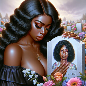 A beautiful light-skinnedb African-American woman with long wavy...