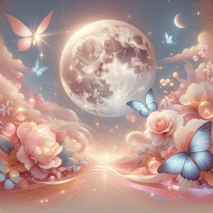 buatlah  gambar wallpaper bertema fantasi. Tambahkan elemen bula...