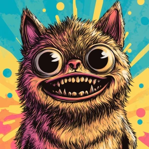 Stylized character portrait of a mischievous designer toy creat...