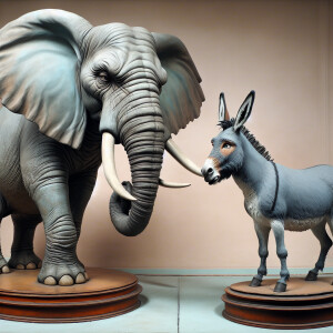 Anamorphic elephant and donkey arguing