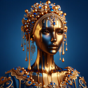 Create a 3-D realistic, elegant figure against a vivid royal blu...