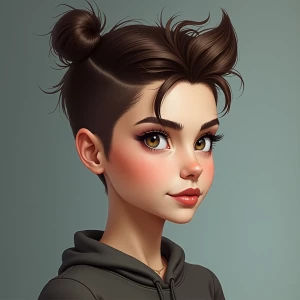 Create a portrait of a beautiful girl with a wolf cut hairstyle.