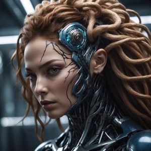 A symbiote woman's face transforming into a lion's snout.