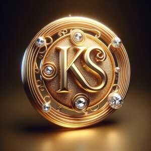 Create a 3-D realistic image of a gold circle and in the middle of the circle is the initials KS and add a couple diamonds to that