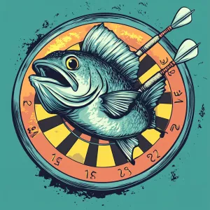 A cool vector avatar of a human like sea bass playing darts