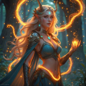 Generate a fantasy character with glowing magic, creatures, and...