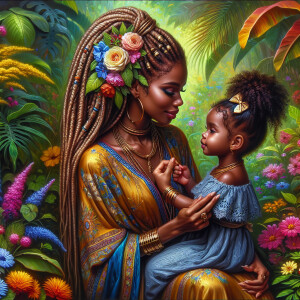 A tender depiction of a Bohemian mother with her child, both sty...