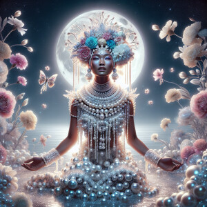 "Create an image of a majestic light skin Hawaiian woman whose f...