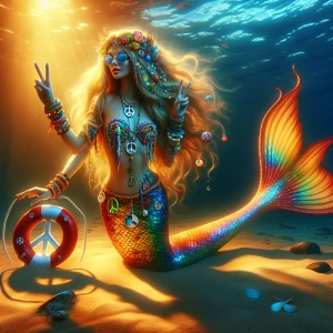 Female blonde lifeguard mermaid hippy