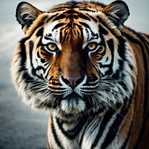Design an image of a majestic, large bengal tiger  gazing into t...