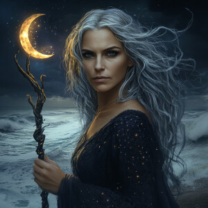 Selene, Witch of Lunar Phases:
Create a hyperrealistic digital a...