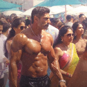 Photo hyperrealism,painting,a muscular beefy sweaty mature crimi...