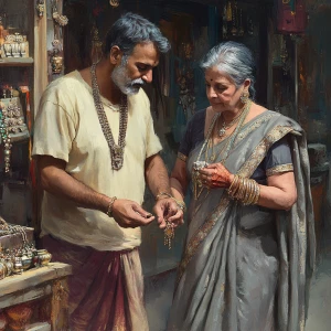 Artstation style,A muscular, perspiring man is in a Jaipur jewel...