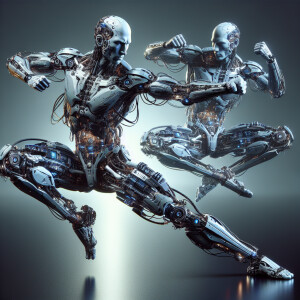 Cyborg's performing martial arts, HDR, masterpiece, ultra-detai...