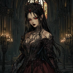 A highly detailed, gothic vampire fantasy scene inspired by a co...