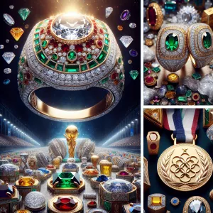 Diamond  ring with a lot of emeralds and rubies encrusted in it...