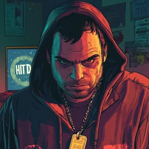 A stylized digital artwork in the modern Grand Theft Auto key ar...