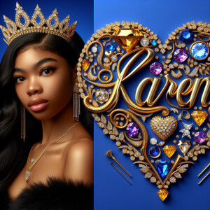 VCraft a 3-D image showcasing the name 'KAREN' in a luxurious go...