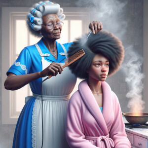 Create a realistic 3-D image of an african-American grandmother...