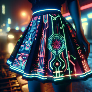 A cyberpunk skirt with different designs using neon colors