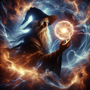 An otherworldly wizard harnessing the energy of a powerful atomi...