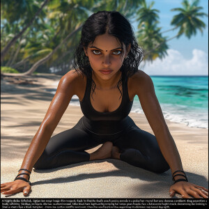 “A highly detailed, lifelike image of an Indian woman on a tropi...